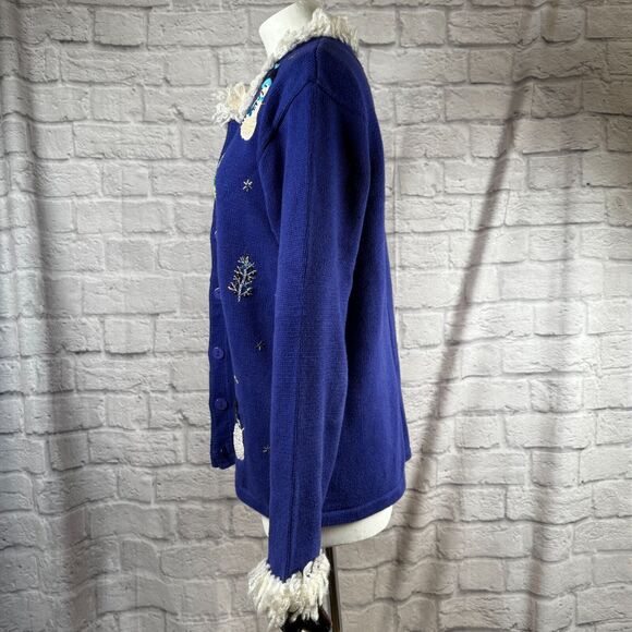 VTG Storybook Knits Snowman Wonderland Christmas Sweater Women's Small Cardigan - Picture 9 of 15